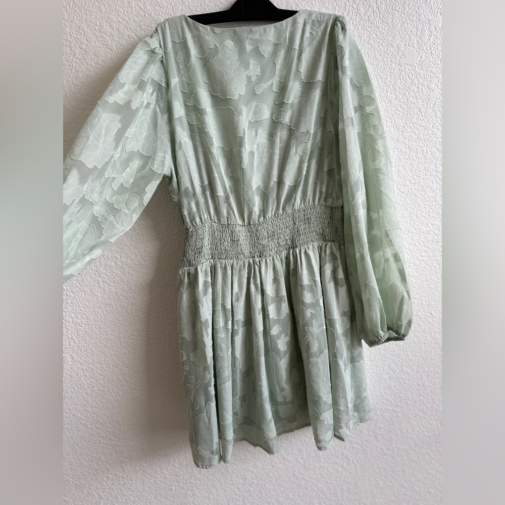 Lulu's Mint Green Long Sleeve Smock Waist Mini Dress - Picture 9 of 15